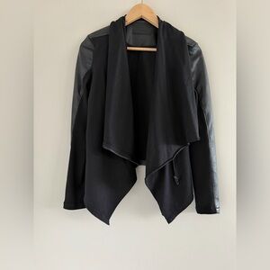 BLANKNYC Women’s Small Black Faux Leather Moto Jacket Draped Zip Front Edgy